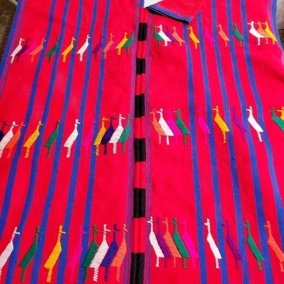 Vintage Mexican Hand Knitted Design Poncho with tassels - Picture 2 of 5